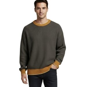 Skies Are Blue Curvy 1X Olive Green Ribbed Sweater Mustard Accents Fall Knit